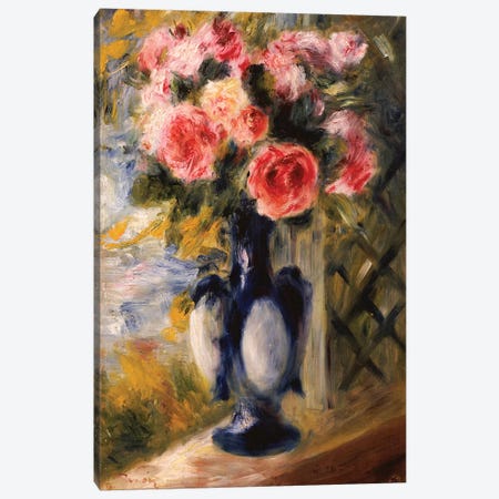 Roses in a Blue Vase, 1892  Canvas Print #BMN5079} by Pierre Auguste Renoir Canvas Art