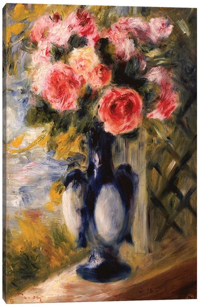 Roses in a Blue Vase, 1892  Canvas Art Print - Pierre Auguste Renoir