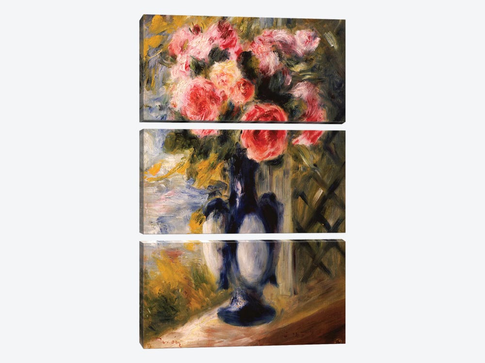 Roses in a Blue Vase, 1892  3-piece Canvas Art Print