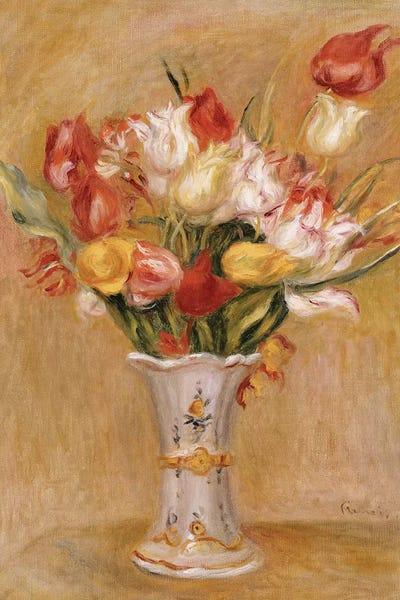 Pottery Still Life: Tulips  by Pierre-Auguste Renoir
