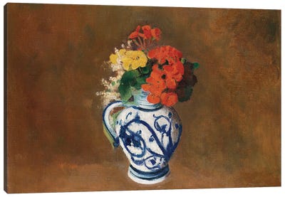 Flowers in a Blue Vase, c.1900  Canvas Art Print - Odilon Redon