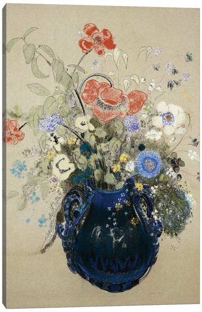 A Vase of Blue Flowers, c.1905-08  Canvas Art Print - Odilon Redon