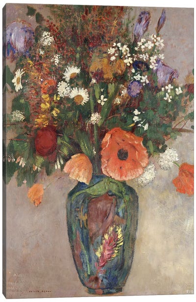 Bouquet of Flowers in a Vase Canvas Art Print - Pottery Still Life