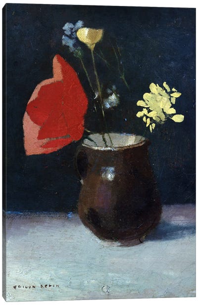 A Pitcher of Flowers Canvas Art Print - Odilon Redon