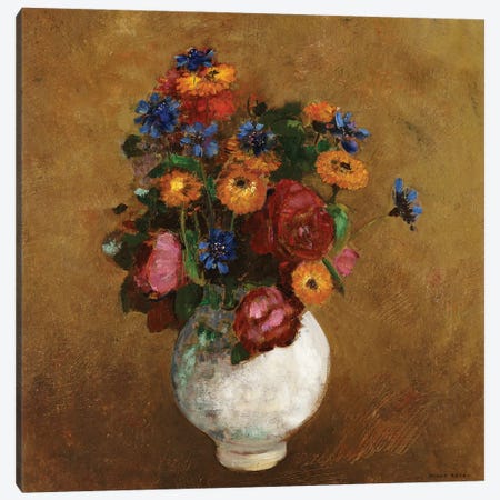 Bouquet of Flowers in a White Vase Canvas Print #BMN5103} by Odilon Redon Canvas Wall Art