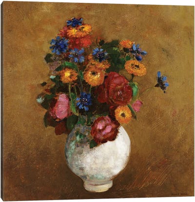 Bouquet of Flowers in a White Vase Canvas Art Print - Odilon Redon