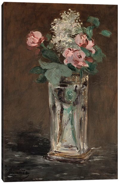 Flowers in a Crystal Vase  Canvas Art Print - Pottery Still Life