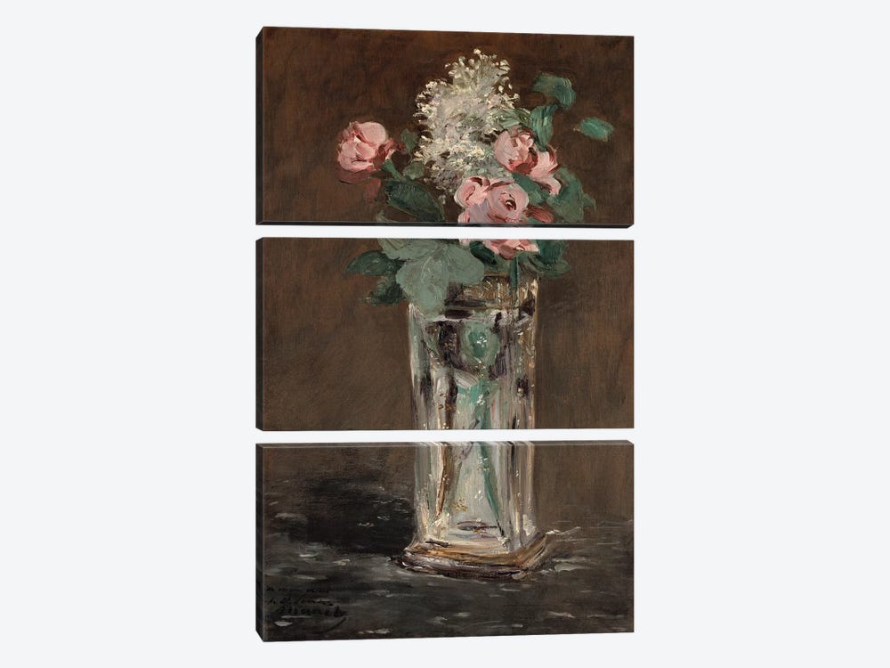 Flowers in a Crystal Vase  by Edouard Manet 3-piece Canvas Art Print