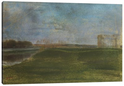 Meadow by the River  Canvas Art Print - Edgar Degas