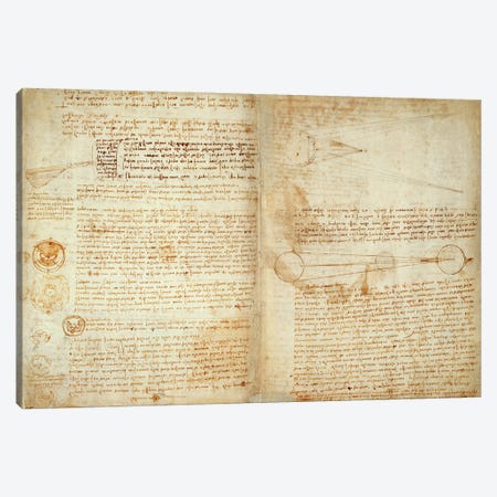 The Codex Hammer, pages 48-51, 1508-12  Canvas Print #BMN5118} by Leonardo da Vinci Canvas Art Print