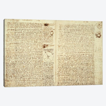 The Codex Hammer, pages 124-127, 1508-12  Canvas Print #BMN5119} by Leonardo da Vinci Canvas Print