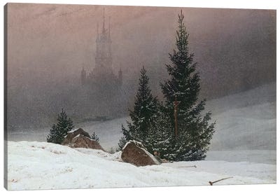 Winter Landscape with a Church, c.1811  Canvas Art Print - Vintage Christmas Décor