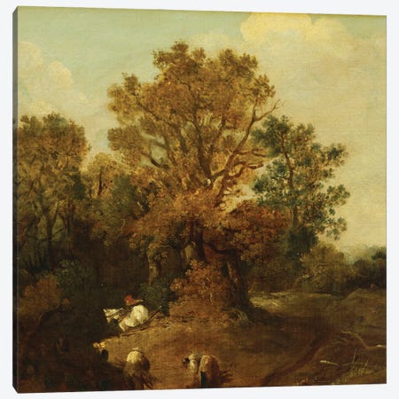 A Wooded Landscape with Faggot Gatherers by a Path, a White Horse Tethered Beyond Canvas Print #BMN5133} by Thomas Gainsborough Canvas Print