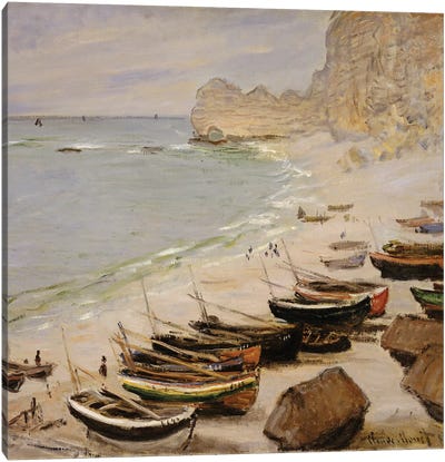 Boats on the Beach at Etretat, 1883  Canvas Art Print - Claude Monet