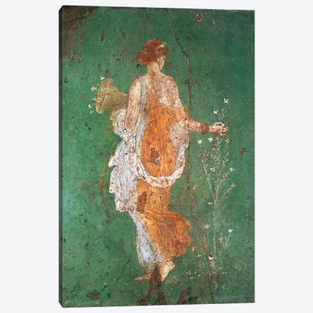Spring, maiden gathering flowers, from the villa of Varano in Stabiae, c.15 BC-60 AD  Canvas Print #BMN513} by Roman Canvas Art