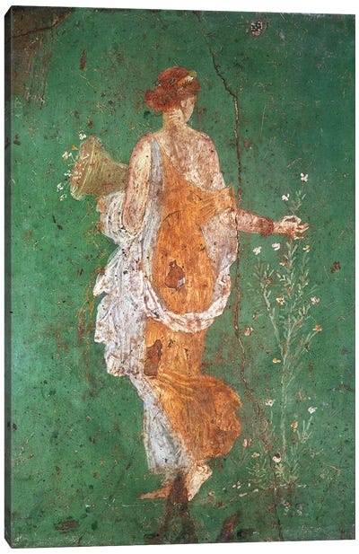 Spring, maiden gathering flowers, from the villa of Varano in Stabiae, c.15 BC-60 AD  Canvas Art Print