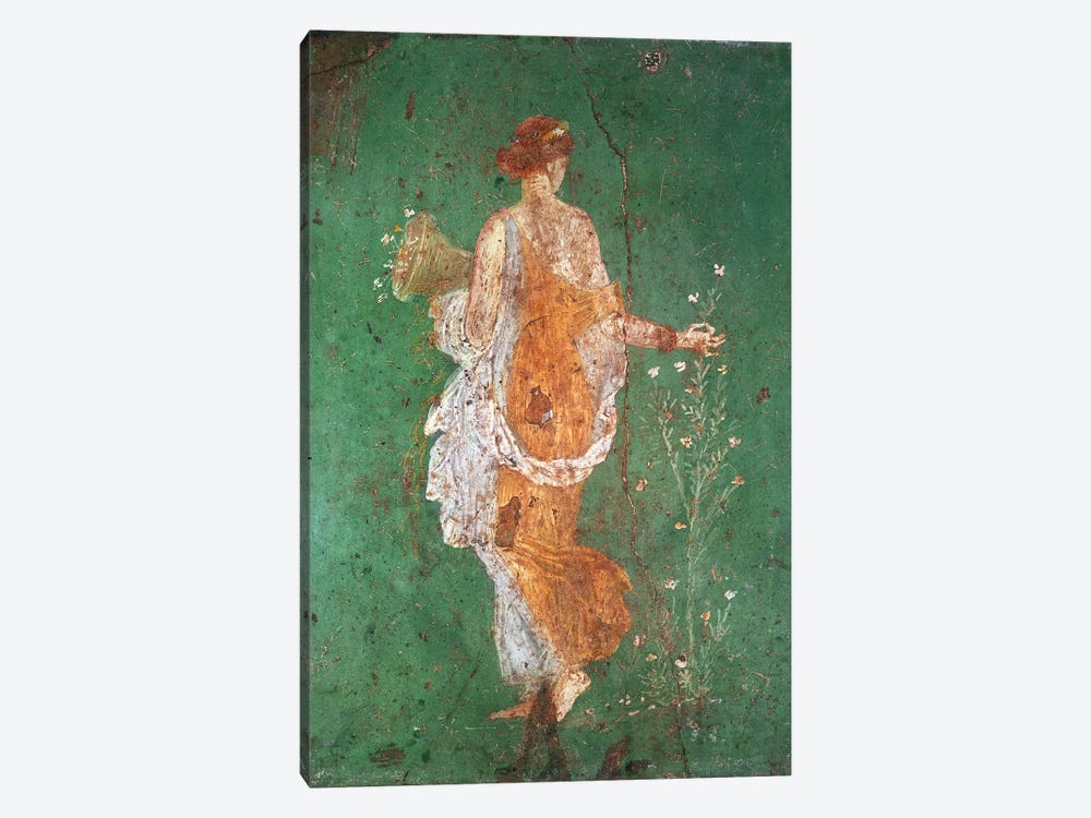 Spring, maiden gathering flowers, from the villa of Varano in Stabiae, c.15 BC-60 AD  by Roman 1-piece Canvas Print