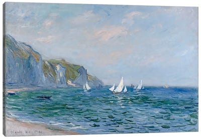Cliffs and Sailboats at Pourville  Canvas Art Print - Coastline Art