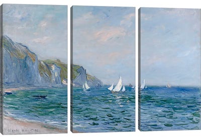 Cliffs and Sailboats at Pourville  Canvas Art Print - 3-Piece Beach Art