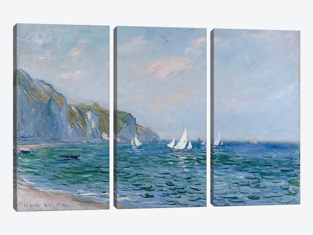 Cliffs and Sailboats at Pourville  by Claude Monet 3-piece Canvas Artwork