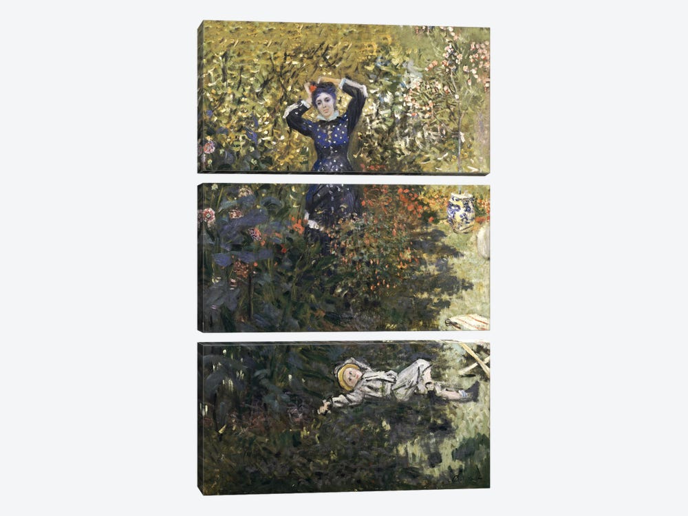 Camille and Jean in the Garden at Argenteuil  by Claude Monet 3-piece Canvas Wall Art