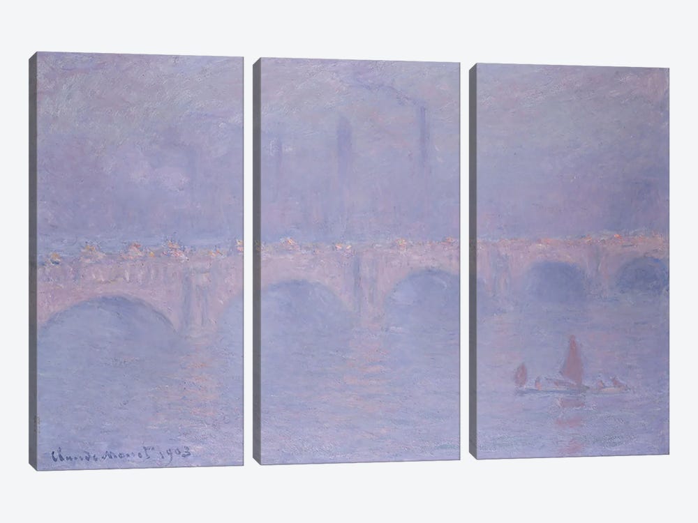 Waterloo Bridge, Hazy Sunshine  by Claude Monet 3-piece Canvas Print