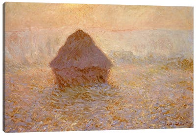Haystacks, Sun in the Mist  Canvas Art Print - Claude Monet
