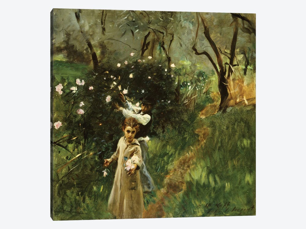 Gathering Flowers at Twilight  by John Singer Sargent 1-piece Canvas Art
