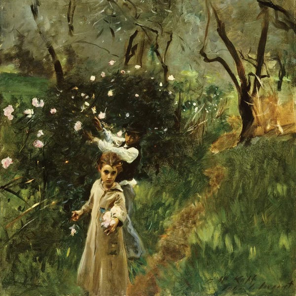John Singer Sargent: Gathering Flowers at Twilight  by John Singer Sargent