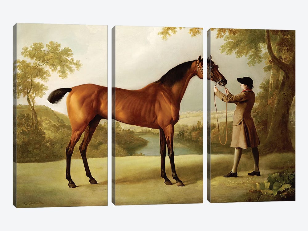 Tristram Shandy, a Bay Racehorse Held by a Groom in an Extensive Landscape, c.1760  by George Stubbs 3-piece Canvas Art