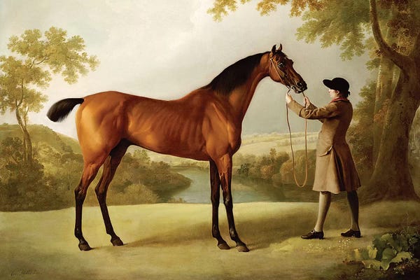 Grandpa Chic: Tristram Shandy, a Bay Racehorse Held by a Groom in an Extensive Landscape, c.1760  by George Stubbs