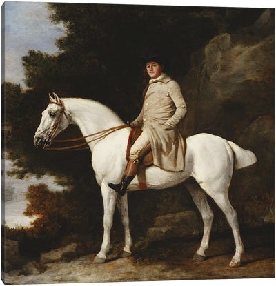 A Gentleman on a Grey Horse in a Rocky Wooded Landscape, 1781  Canvas Art Print - George Stubbs