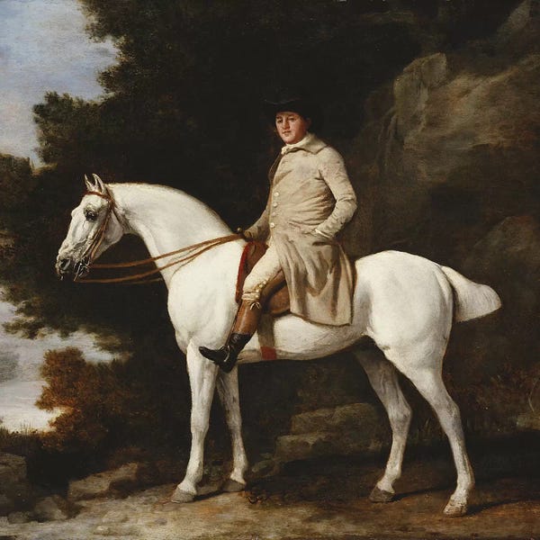 George Stubbs: A Gentleman on a Grey Horse in a Rocky Wooded Landscape, 1781  by George Stubbs