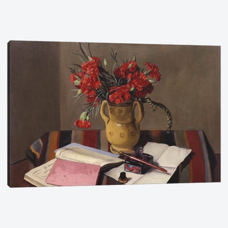 Carnations and Account Books, 1925  Canvas Print #BMN5268} by Felix Edouard Vallotton Canvas Print