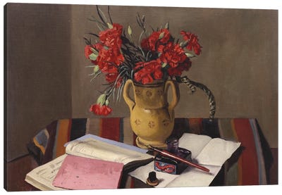 Carnations and Account Books, 1925  Canvas Art Print