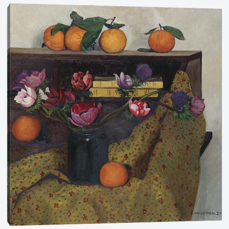 Anemones and Oranges, 1924  Canvas Print #BMN5270} by Felix Edouard Vallotton Canvas Wall Art
