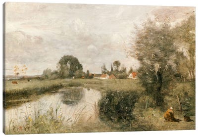 View of Arleux from the Marshes of Palluel, 1873  Canvas Art Print - Marsh & Swamp Art