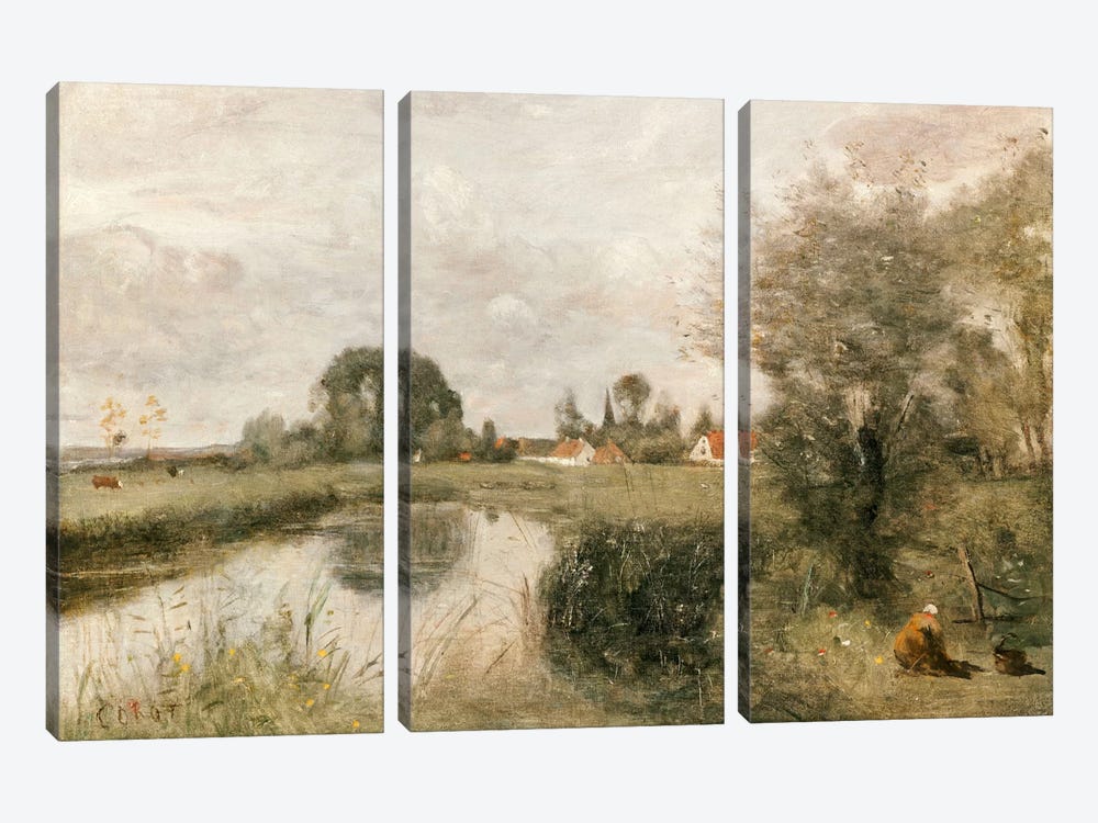 View of Arleux from the Marshes of Palluel, 1873  by Jean-Baptiste-Camille Corot 3-piece Art Print