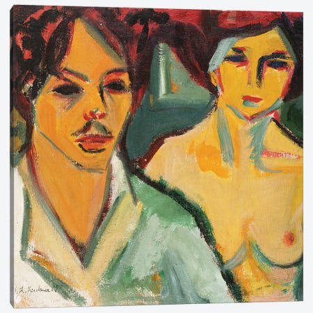 Self Portrait with Model, 1905  Canvas Print #BMN5286} by Ernst Ludwig Kirchner Canvas Artwork