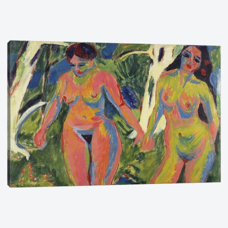 Two Nude Women in a Wood, 1909  Canvas Print #BMN5292} by Ernst Ludwig Kirchner Canvas Artwork