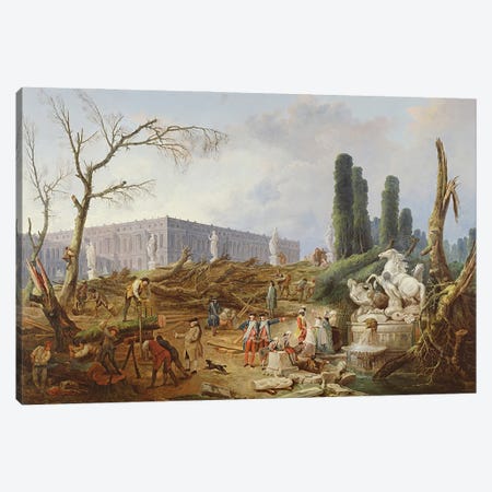 Tree Felling in the Garden of Versailles around the Baths of Apollo, 1775-77  Canvas Print #BMN530} by Hubert Robert Canvas Wall Art