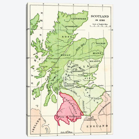 Map of Scotland in 1290, from 'A Short History of the English People' by J. R. Green, published 1893  Canvas Print #BMN5334} by English School Canvas Wall Art