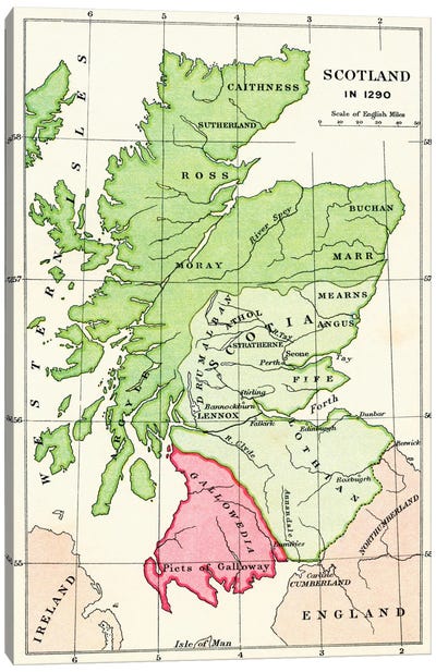 Map of Scotland in 1290, from 'A Short History of the English People' by J. R. Green, published 1893  Canvas Art Print