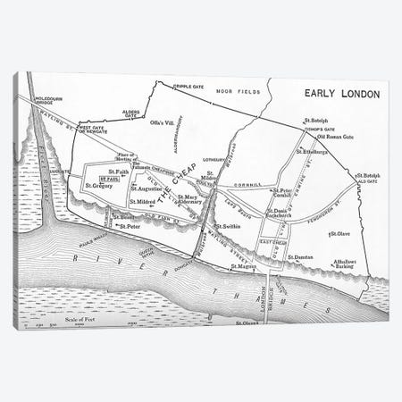 Map of London in the 11th century, from 'A Short History of the English People' by J. R. Green, published 1893  Canvas Print #BMN5337} by English School Canvas Artwork