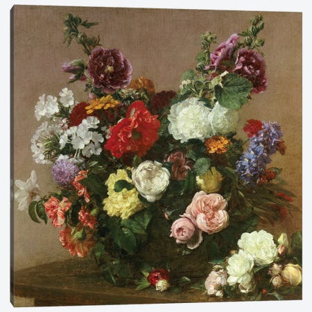 A Bouquet of Mixed Flowers, 1881  Canvas Print #BMN5342} by Ignace Henri Jean Theodore Fantin-Latour Canvas Art