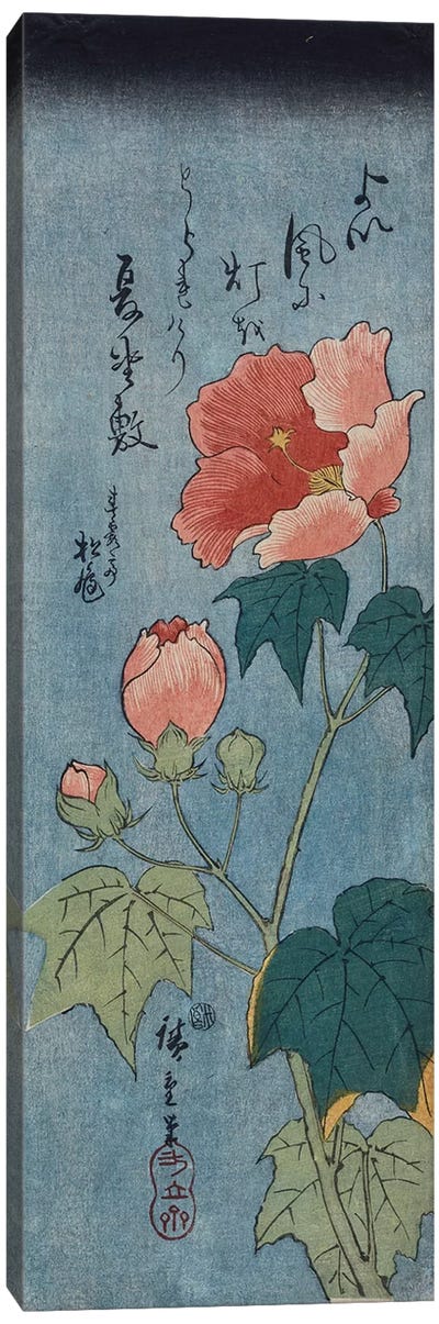 Flowering Poppies, Tanzaku  Canvas Art Print - Japanese Fine Art (Ukiyo-e)