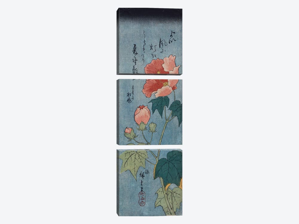 Flowering Poppies, Tanzaku  by Utagawa Hiroshige 3-piece Canvas Wall Art