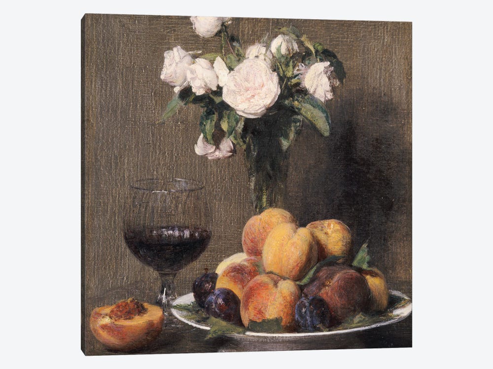 Still life with roses, fruit and a glass of wine, 1872  1-piece Canvas Art