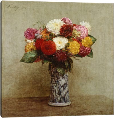 Dahlias in a Chinese Vase, 1874  Canvas Art Print