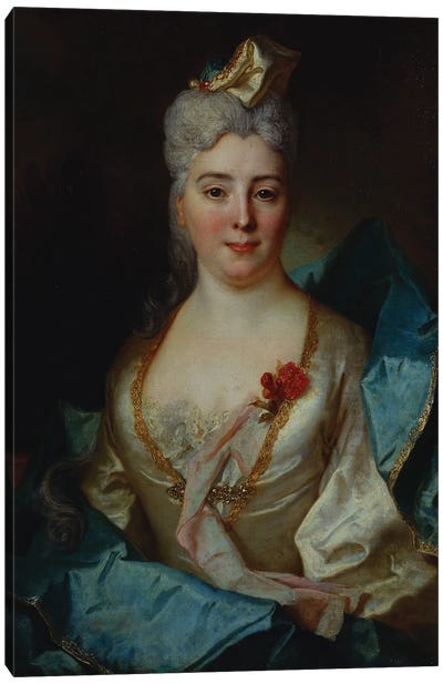 Portrait of a lady, wearing a white dress and a blue cloak  Canvas Art Print